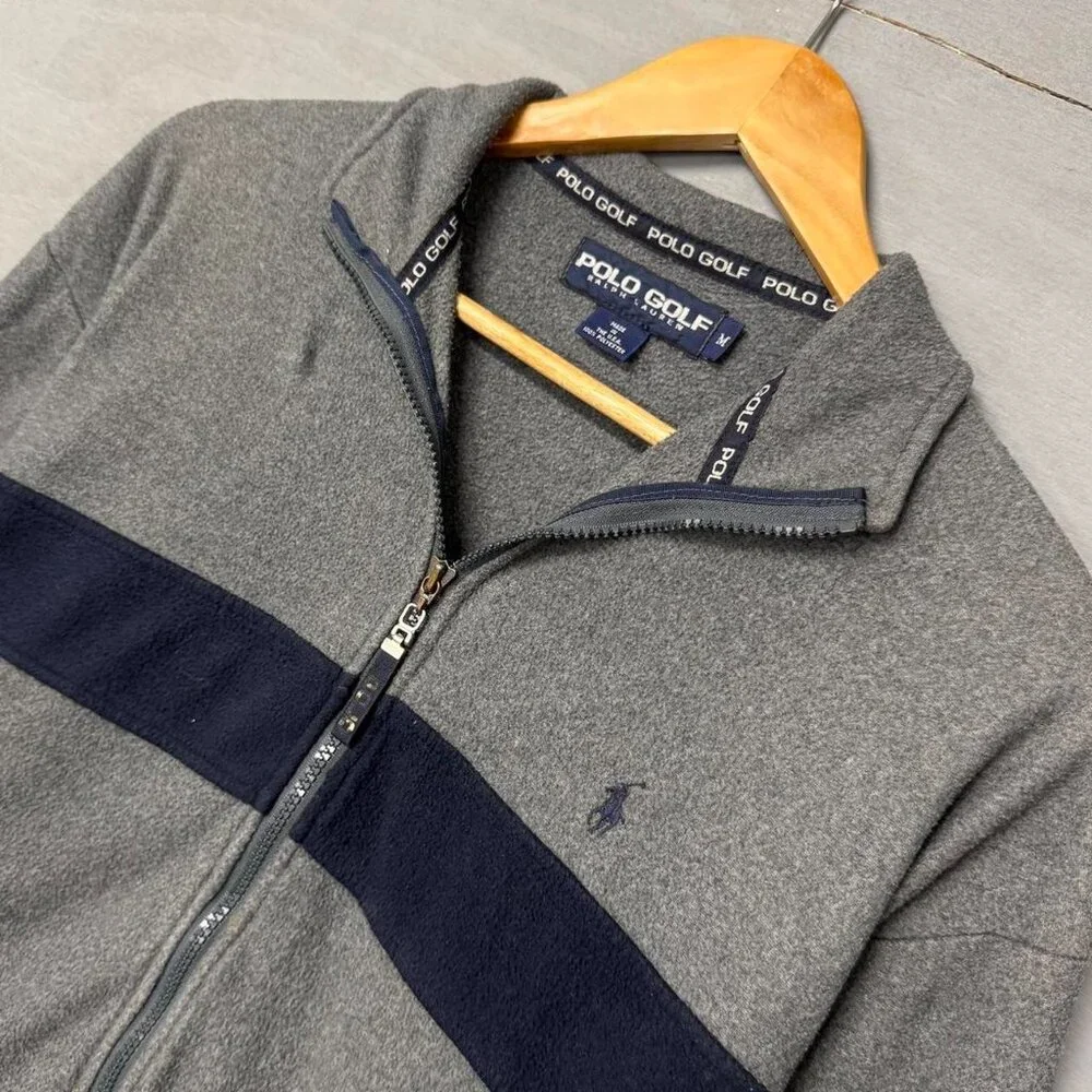 Vintage Polo Ralph Lauren Golf Zip‎ Up Distressed 90s Retro Fleece Jacket Medium